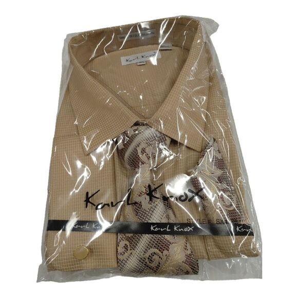 MEN'S KARL KNOX "X-SIZE" 22 1/2 X 37-38 TAN-IVORY BOX SQUARE COMBO SET. SX4475. - Picture 4 of 5